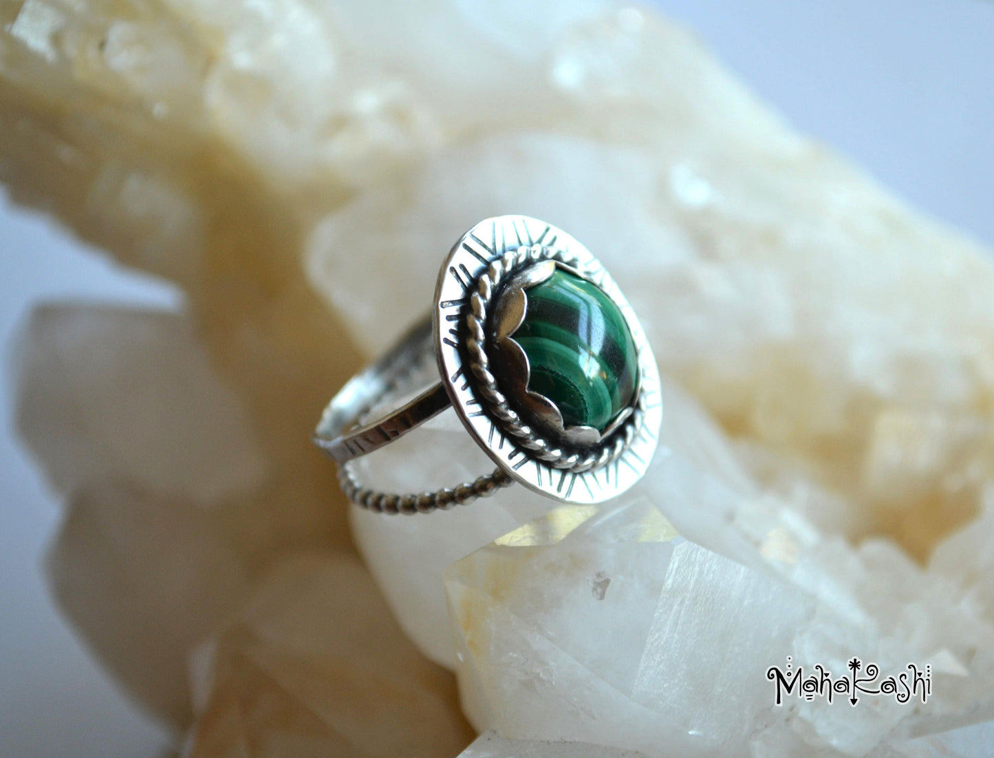 Malachite ring size US 8 1/4,UK Q 1/2