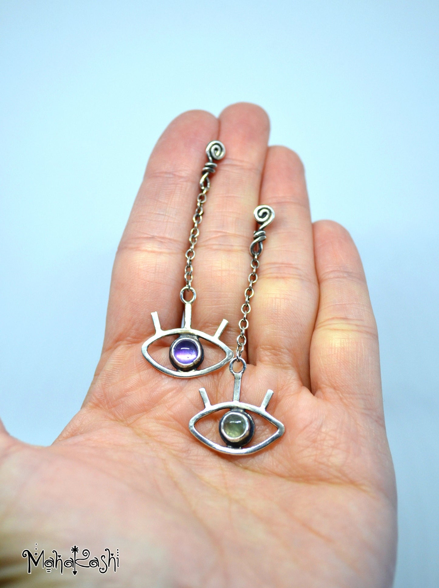 Eyes earrings with Amethyst and Tourmaline