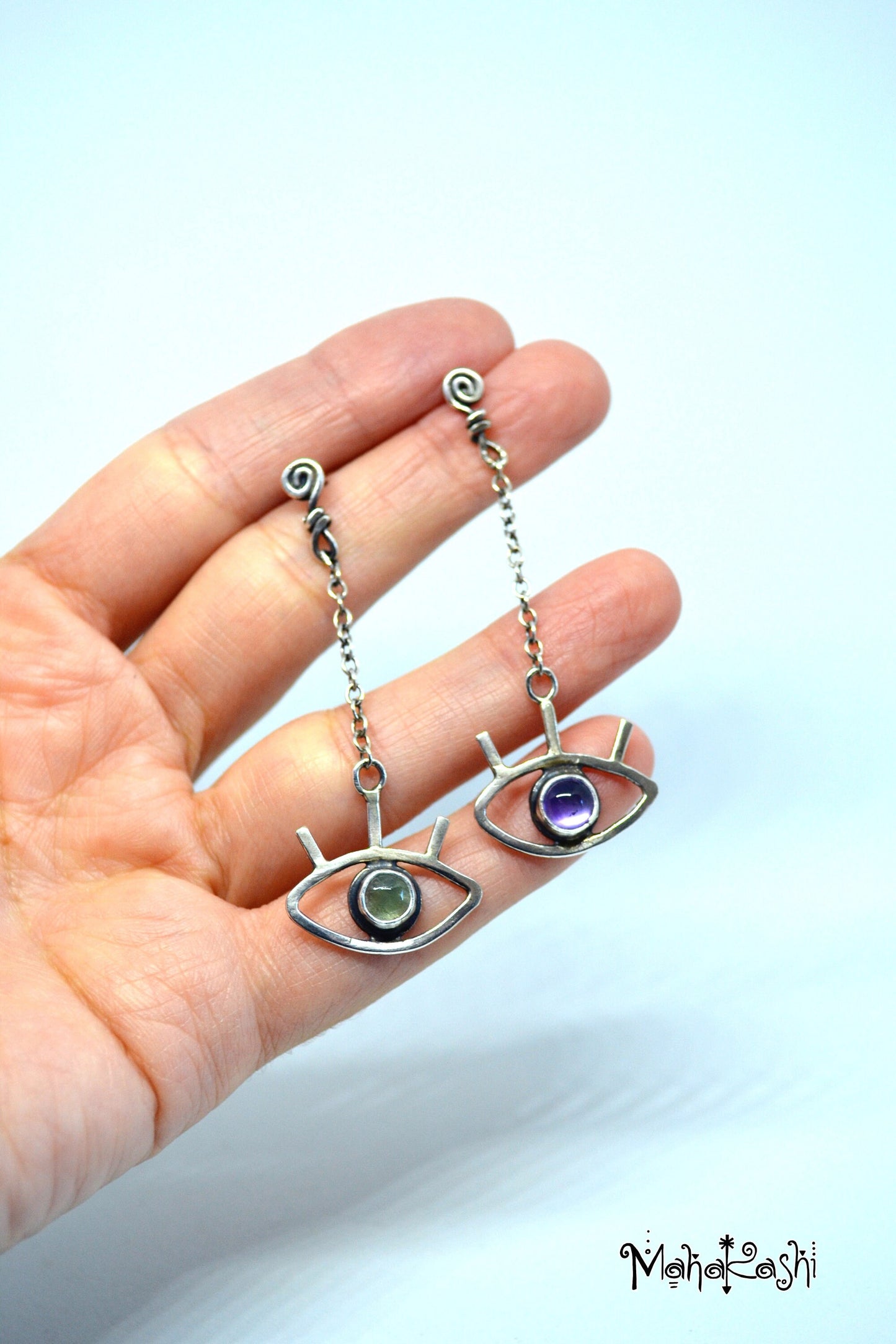 Eyes earrings with Amethyst and Tourmaline