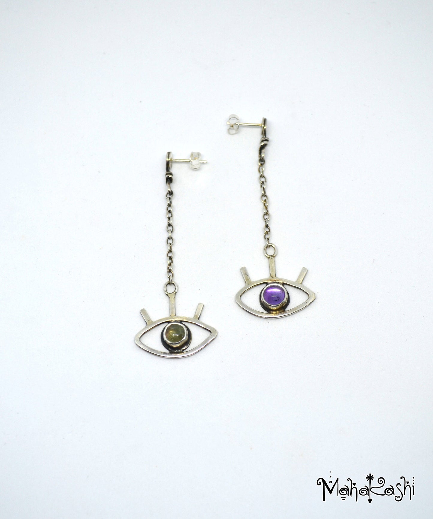 Eyes earrings with Amethyst and Tourmaline