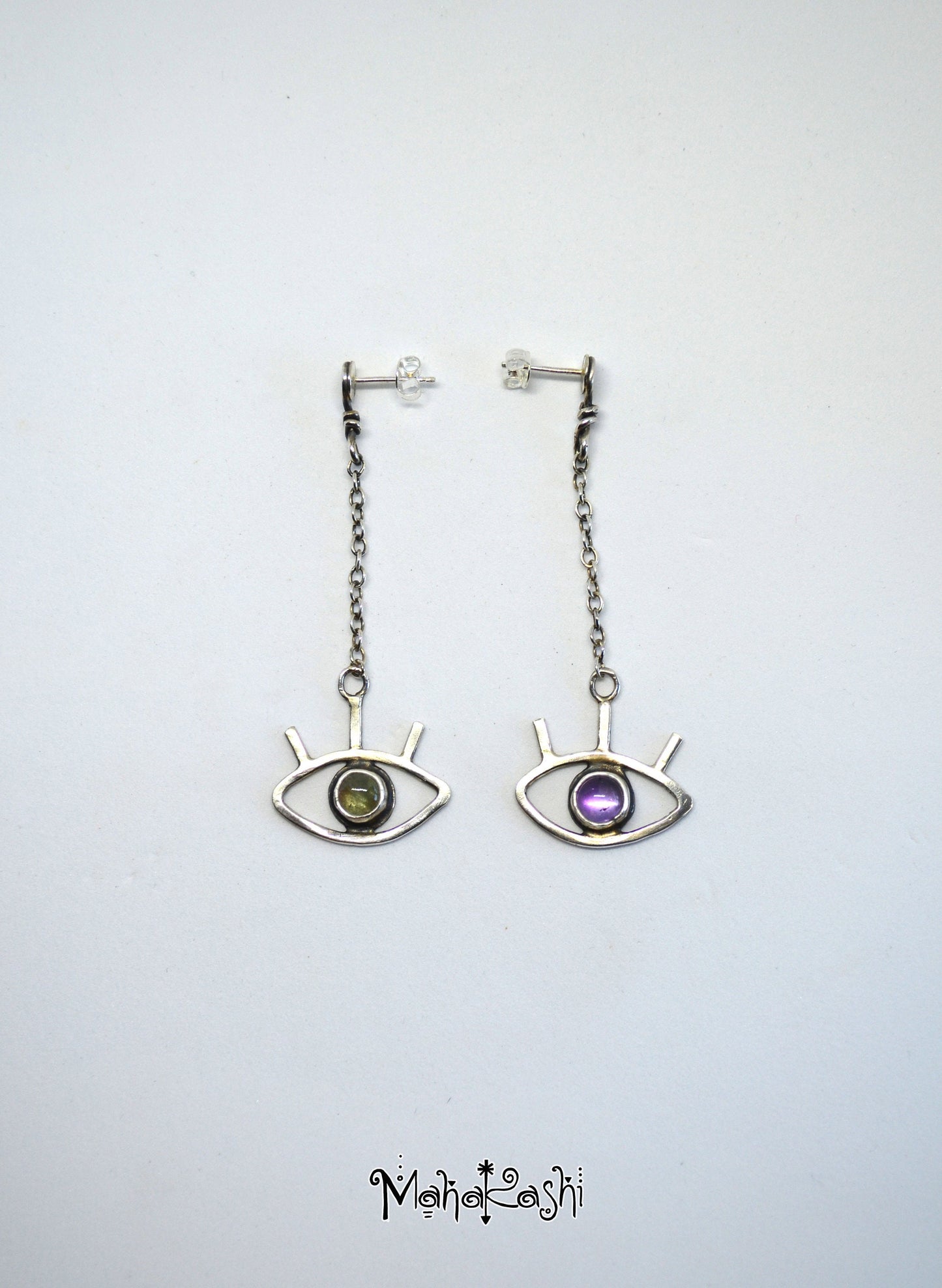 Eyes earrings with Amethyst and Tourmaline