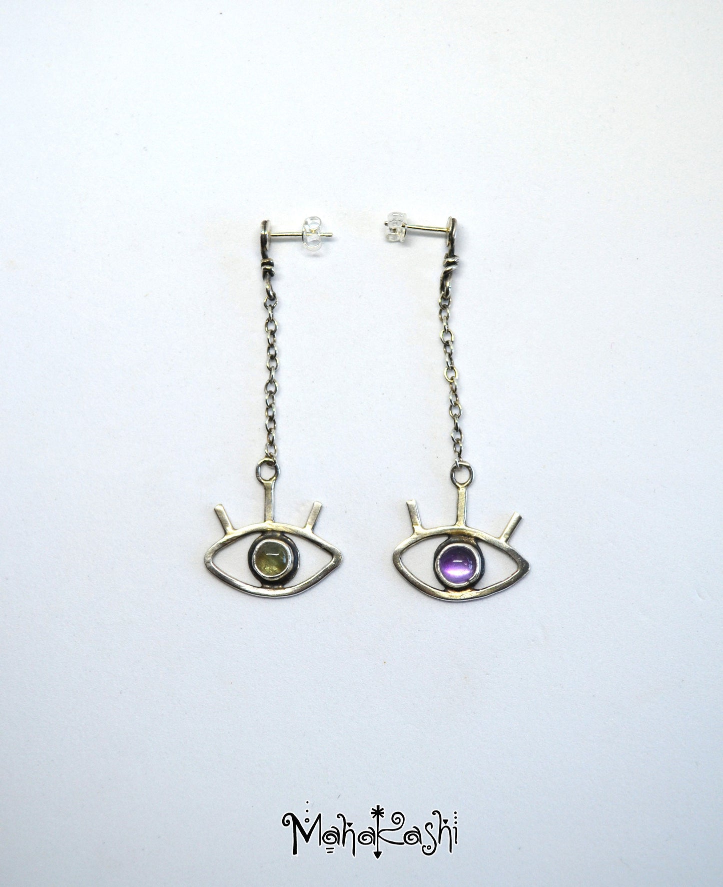 Eyes earrings with Amethyst and Tourmaline