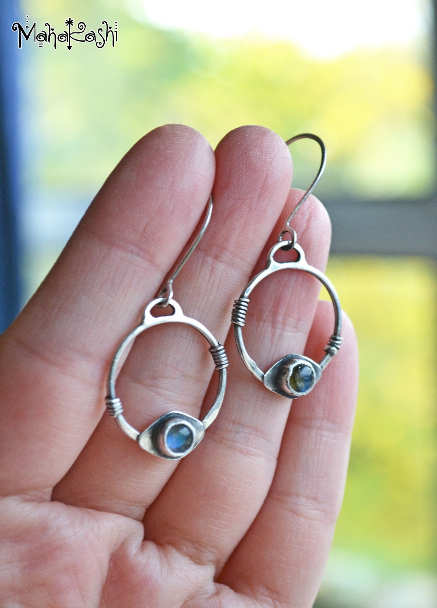 Dangle hoops with Labradorite