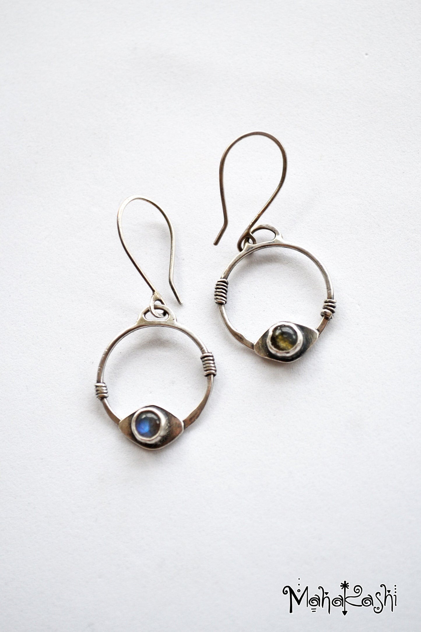 Dangle hoops with Labradorite