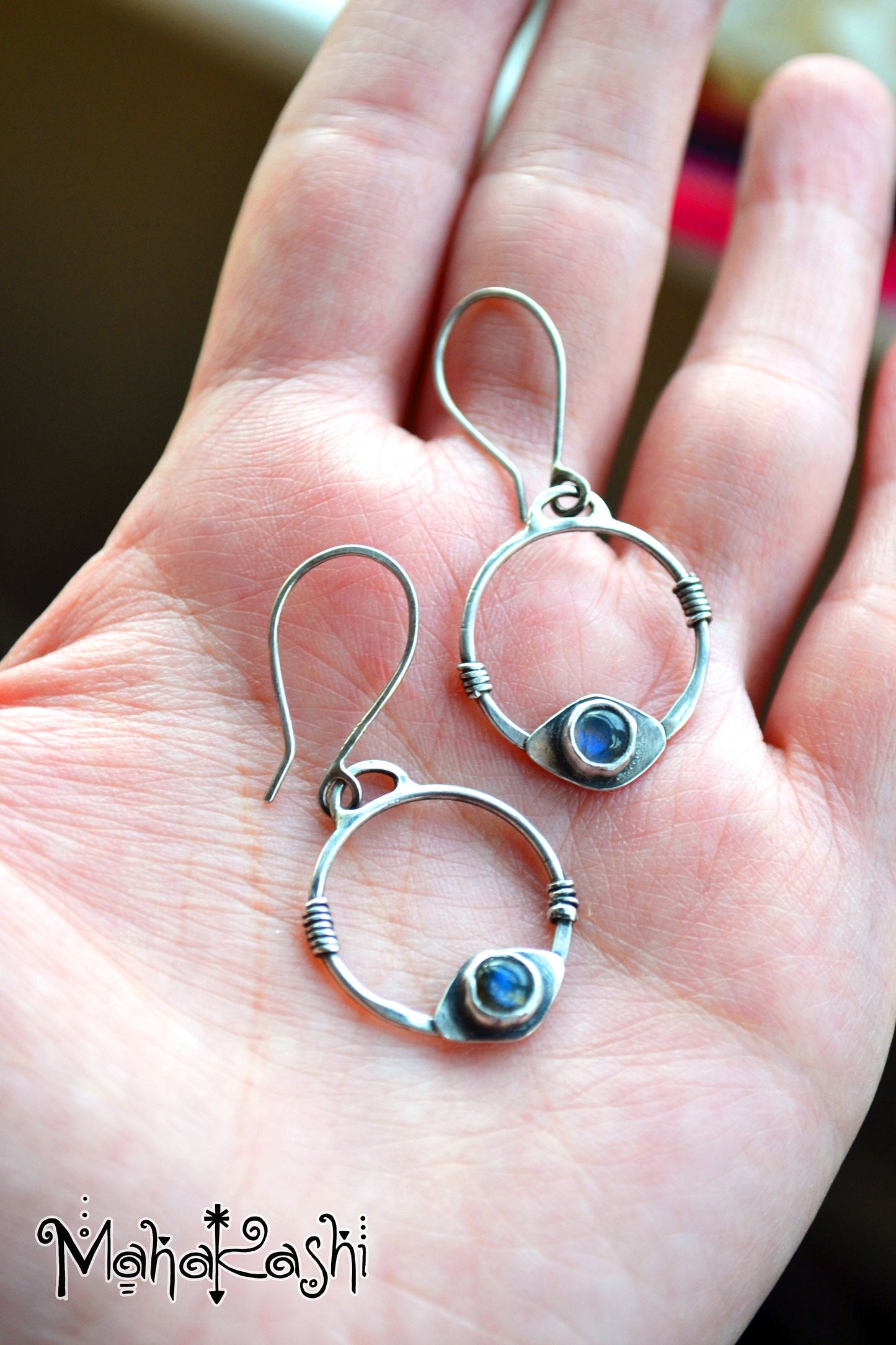 Dangle hoops with Labradorite