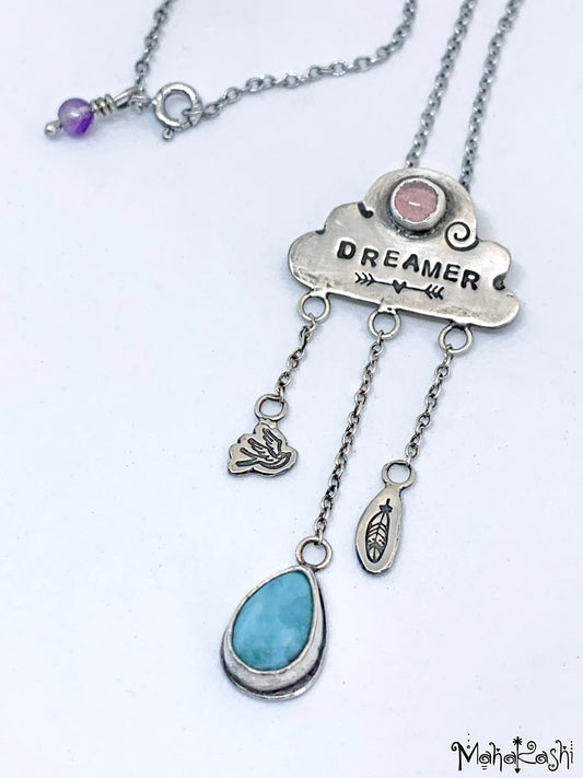 'Dreamer' pendant with Larimar and Chalcedony