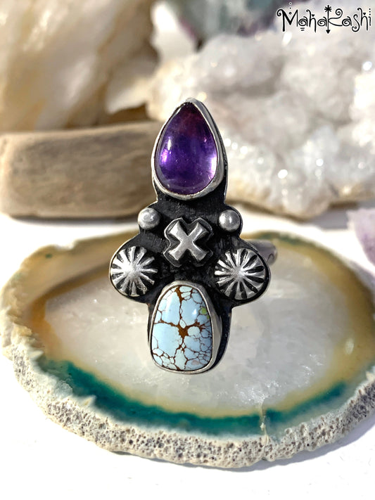 Navajo cross ring with Amethyst and Turquoise