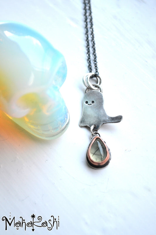 Little ghost pendant with Prehnite in copper bezel