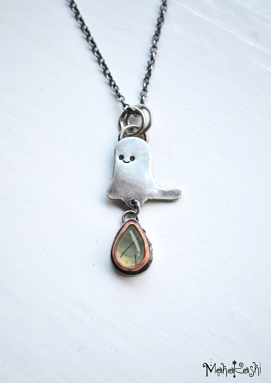 Little ghost pendant with Prehnite in copper bezel