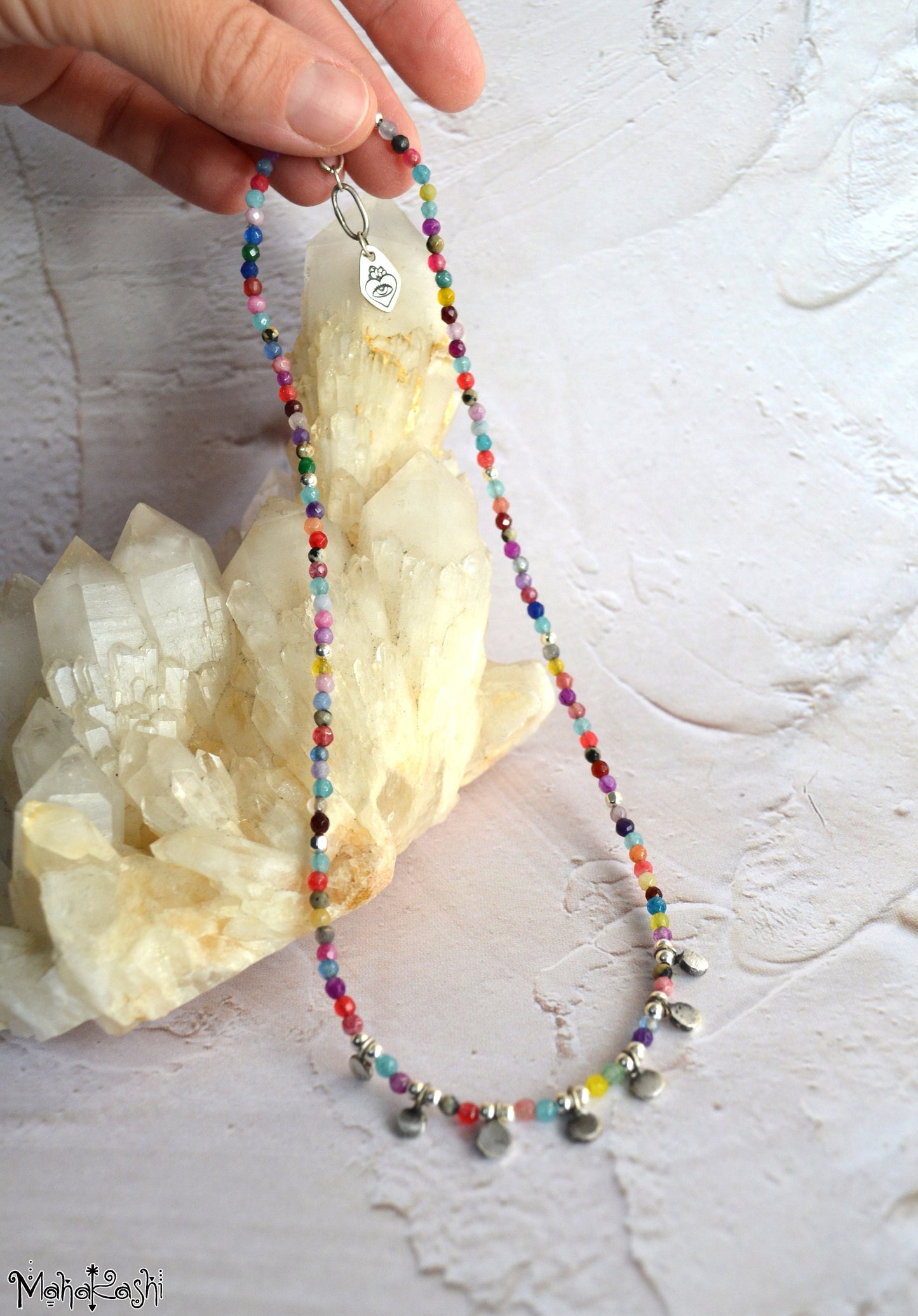 Bohemian dream necklace with mixed dainty gemstone beads and sterling silver