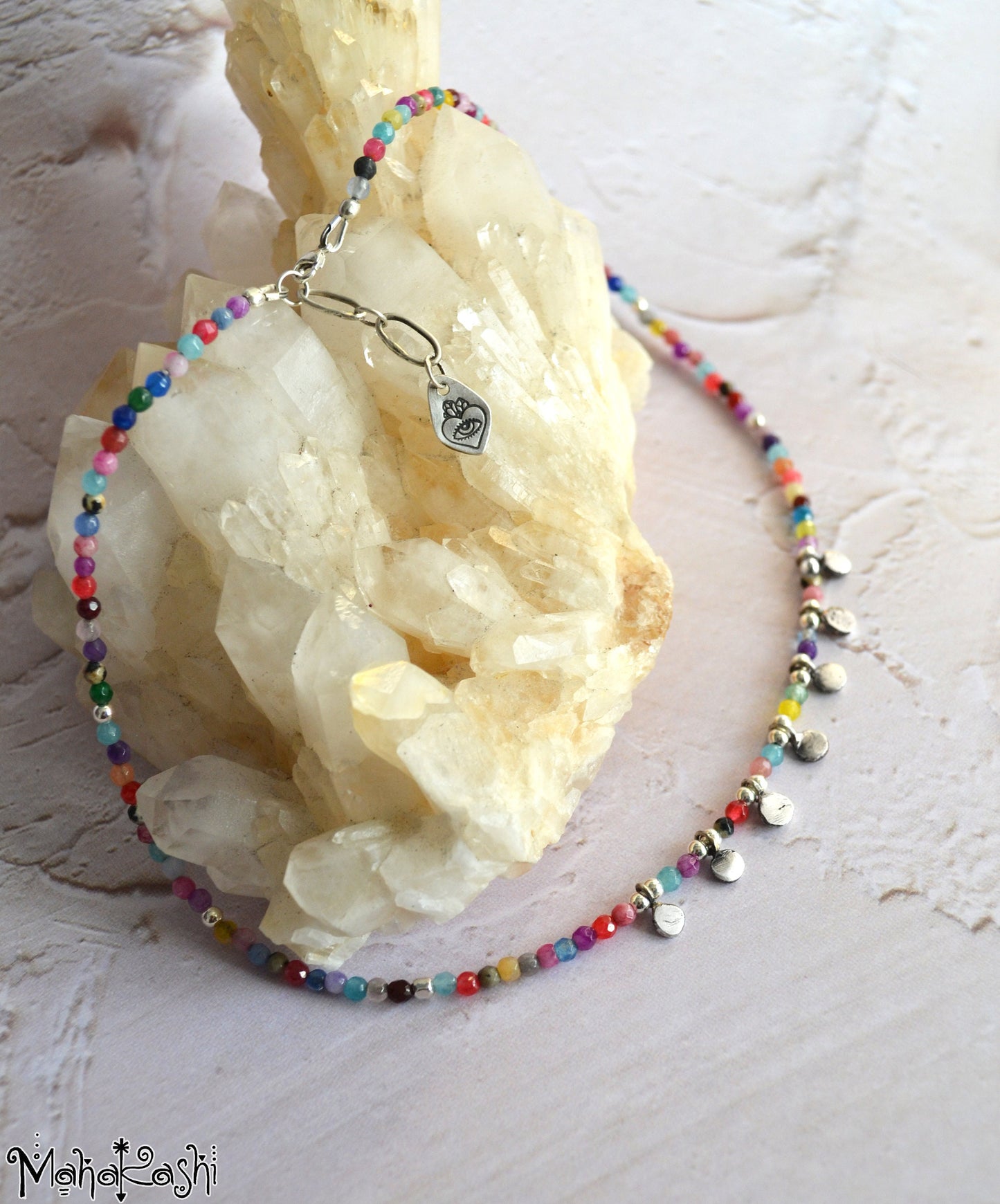 Bohemian dream necklace with mixed dainty gemstone beads and sterling silver