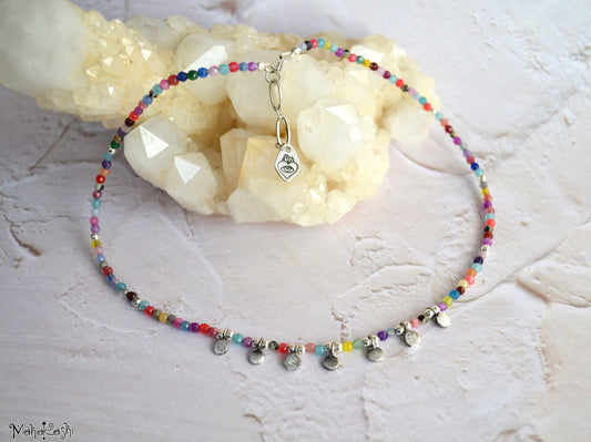 Bohemian dream necklace with mixed dainty gemstone beads and sterling silver