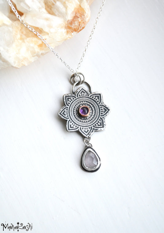 'Mandala' pendant with Amethyst and lavander Tourmaline