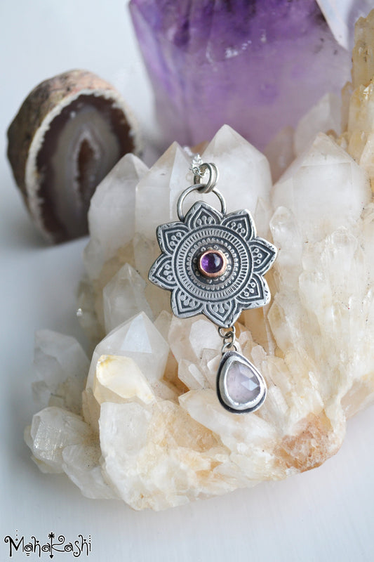 'Mandala' pendant with Amethyst and lavander Tourmaline