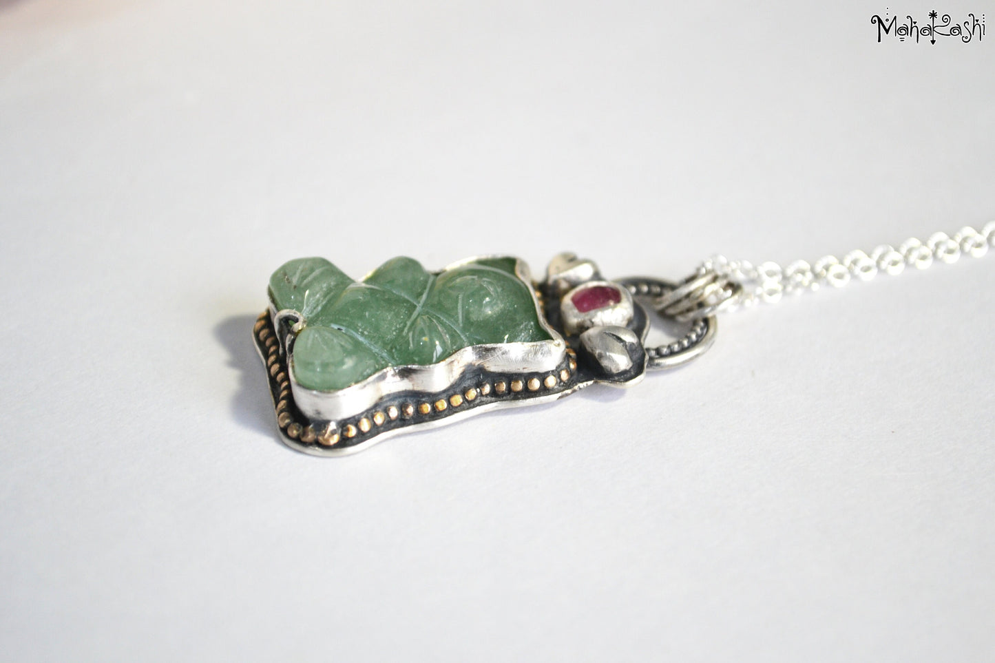 Teddy bear pendant with Aventurine and Sapphire