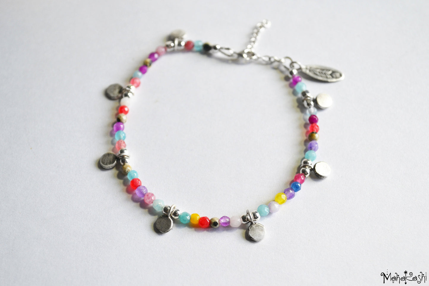 Bohemian dream bracelet with mixed dainty gemstone beads and sterling silver