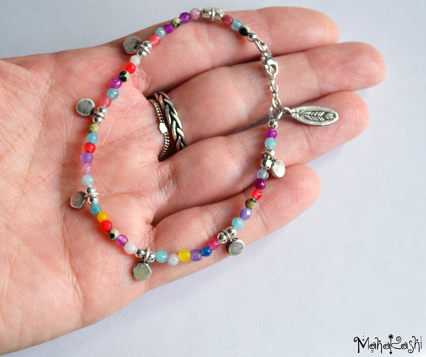 Bohemian dream bracelet with mixed dainty gemstone beads and sterling silver