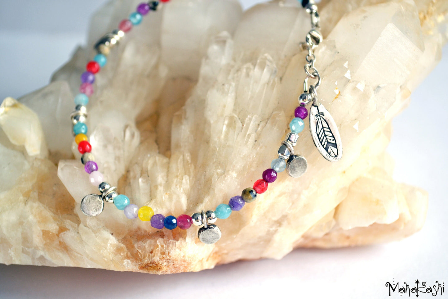 Bohemian dream bracelet with mixed dainty gemstone beads and sterling silver