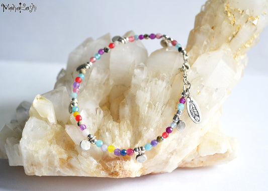 Bohemian dream bracelet with mixed dainty gemstone beads and sterling silver