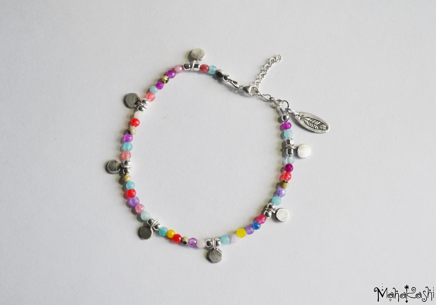 Bohemian dream bracelet with mixed dainty gemstone beads and sterling silver