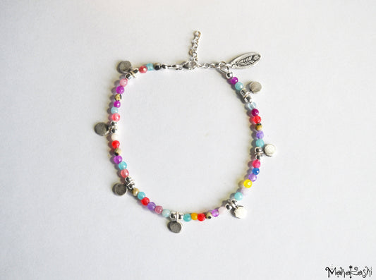 Bohemian dream bracelet with mixed dainty gemstone beads and sterling silver